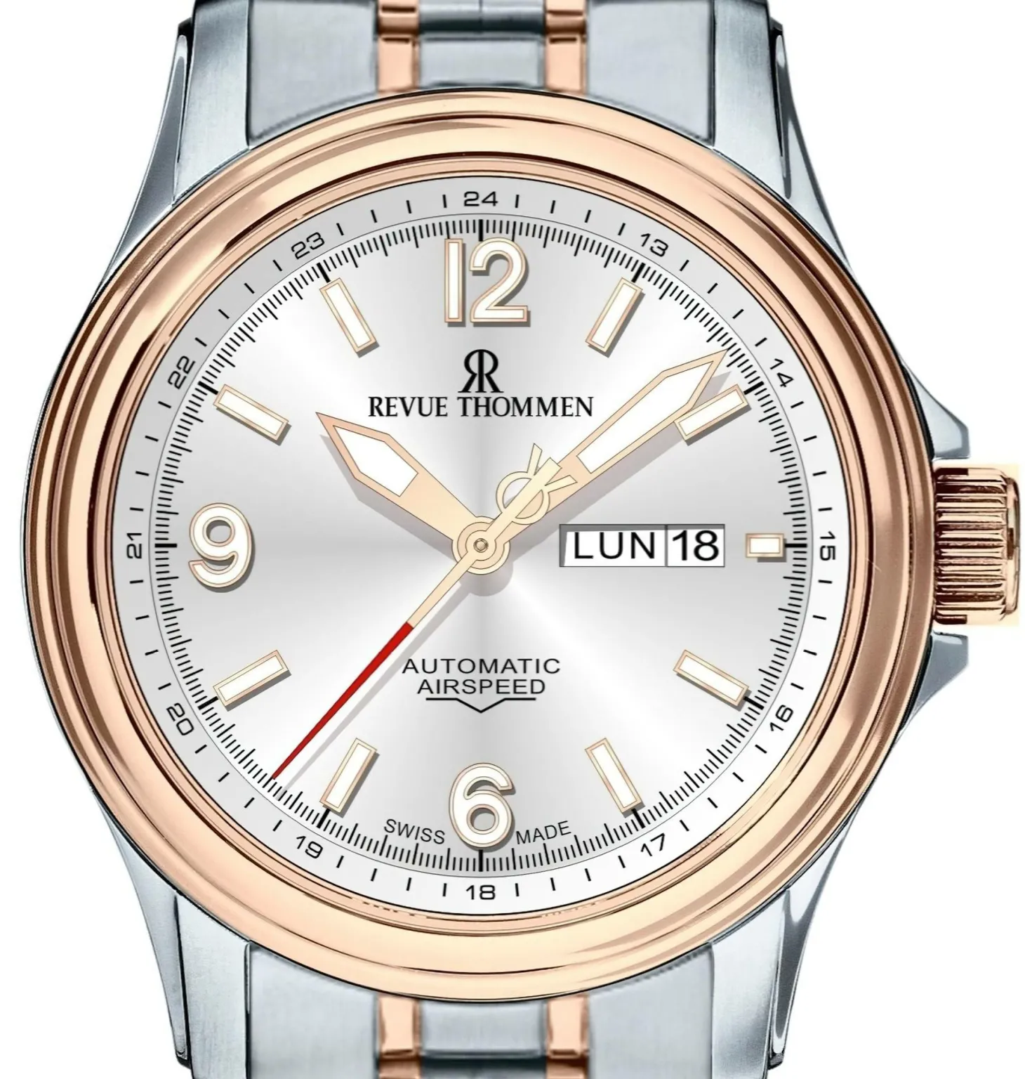 Revue Thommen Uhr Herren Air Speed Xlarge Silber Bicolor 16040.2452