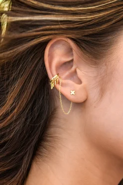 Single Ohrring 925 Sterling Silber vergoldet mit Ear Cuff und Anhängern 41185014251614