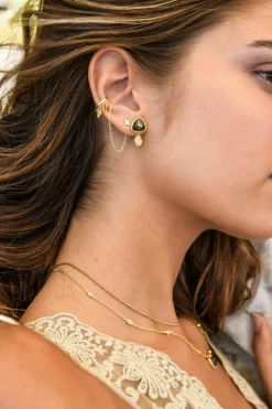 Single Ohrring 925 Sterling Silber vergoldet mit Ear Cuff und Anhängern 41185014251614