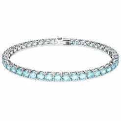 Swarovski Armband Unisex Matrix Tennis „Round‑Cut Blue“ Länge: ca. 17,5 cm (6 7/8″), Größe L Weiß/Rhodium 5648929