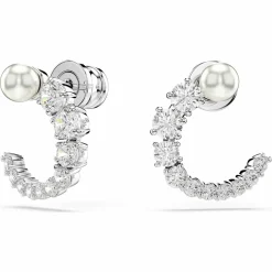 Swarovski Creolen Unisex Matrix Kristallperle Weiß Rhodiniert 5692260