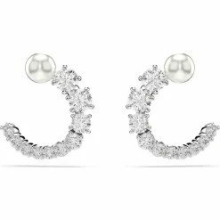 Swarovski Creolen Unisex Matrix Kristallperle Weiß Rhodiniert 5692260