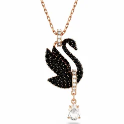 SWAROVSKI Damen Anhänger Schwan Schwarz Roségold-Legierungsschicht SWAN 5678045