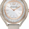 SWAROVSKI Damen Armbanduhr CRYSTALLINE AURA Lederarmband, Grau, Roségoldfarbenes 5519450