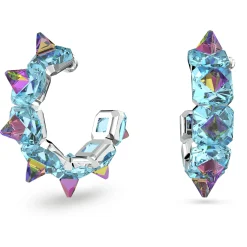 Swarovski Damen Ohrringe Ortyx Kreolen Pyramidenschliff, Blau, Rhodiniert 5600894