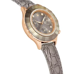Swarovski Damen Schweizer Chronograph Uhr Octea Chrono Grau Roségold Finish Lederarmband 5671153