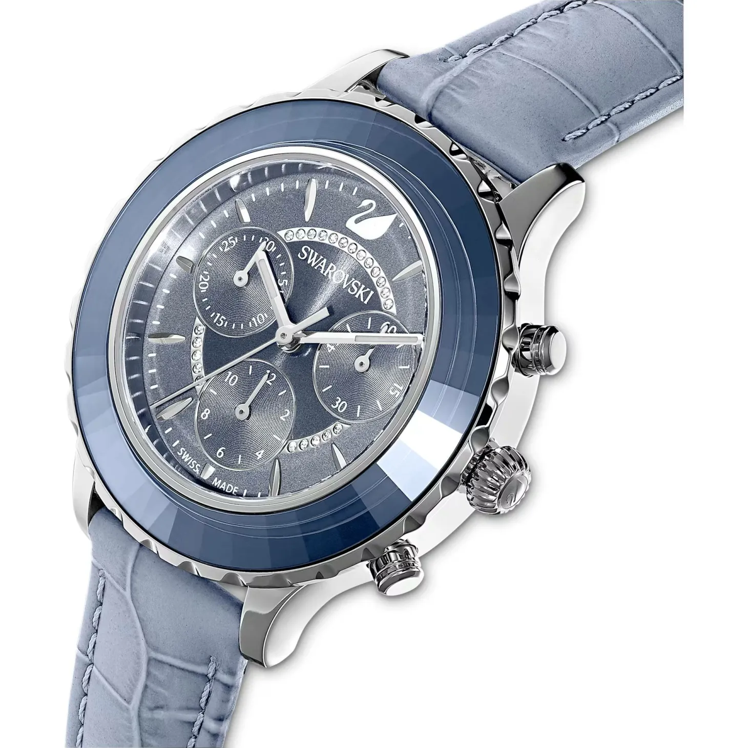 Swarovski Octea Lux Chrono Uhr in Blau mit Lederarmband - Schweizer Qualität, Edelstahl, Artikelnummer 5580600