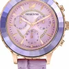 Swarovski Octea Lux Chrono Uhr, Schweizer Produktion, mit Lederarmband in Violett & Roségoldfarbenem Finish - Artikelnummer 5632263