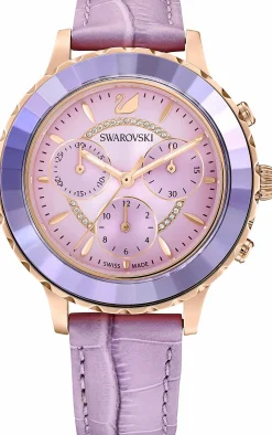 Swarovski Octea Lux Chrono Uhr, Schweizer Produktion, mit Lederarmband in Violett & Roségoldfarbenem Finish - Artikelnummer 5632263