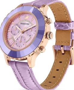 Swarovski Octea Lux Chrono Uhr, Schweizer Produktion, mit Lederarmband in Violett & Roségoldfarbenem Finish - Artikelnummer 5632263