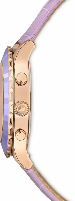 Swarovski Octea Lux Chrono Uhr, Schweizer Produktion, mit Lederarmband in Violett & Roségoldfarbenem Finish - Artikelnummer 5632263