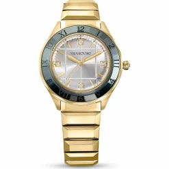 Swarovski Uhr Unisex Dextera 3‑Hand 37 mm Metallarmband Gold‑Plattiert 5635450