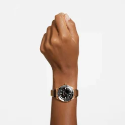 Swarovski Uhr Unisex Dextera 3‑Hand 37 mm Metallarmband Schwarz Roségold‑Plattiert 5641294