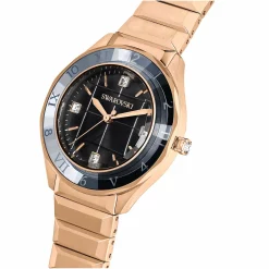 Swarovski Uhr Unisex Dextera 3‑Hand 37 mm Metallarmband Schwarz Roségold‑Plattiert 5641294
