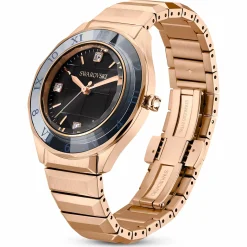 Swarovski Uhr Unisex Dextera 3‑Hand 37 mm Metallarmband Schwarz Roségold‑Plattiert 5641294