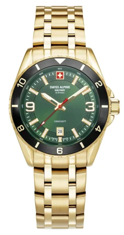 Swiss Alpine Military 7034.1118 Herrenarmbanduhr Sierra gold grün, Artikelnummer 7034.1118