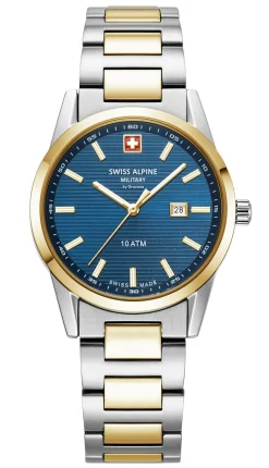 Swiss Alpine Military Damen Armbanduhr Argos bicolor blau 34mm Quarz 10ATM 7767.1145