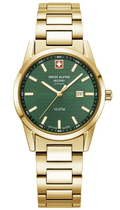 Swiss Alpine Military Damenuhr Argos gold grün 34mm 7767.1114