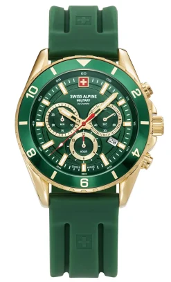 Swiss Alpine Military Herrenuhr 7034.9814 Sierra, Chronograph, Edelstahl, Grün-Gold, Artikelnummer 7034.9814