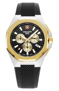 Swiss Alpine Military Herren Schweizer Armbanduhr 42 mm Armband Silikon schwarz 7005.9847