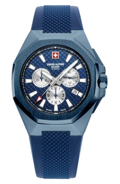 Swiss Alpine Military Herren Schweizer Armbanduhr 42 mm Armband Silikon blau 7005.9895