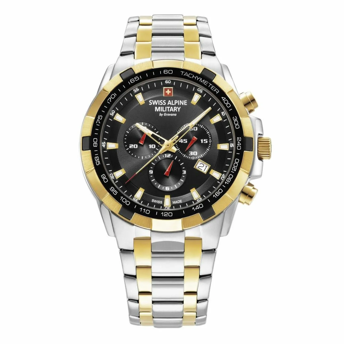 Swiss Alpine Military Herren Armbanduhr Chronograph bicolor Edelstahlarmband 46 mm 7043.9147