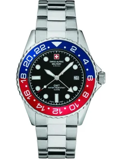 Swiss Alpine Military Herren Uhr GMT Analog Quarz 7052 Edelstahl 7052.1131