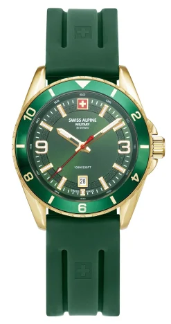 Swiss Alpine Military Herrenuhr fĂŒr Herren, Modell Sierra, gold-grĂŒn, Artikelnummer 7034.1814