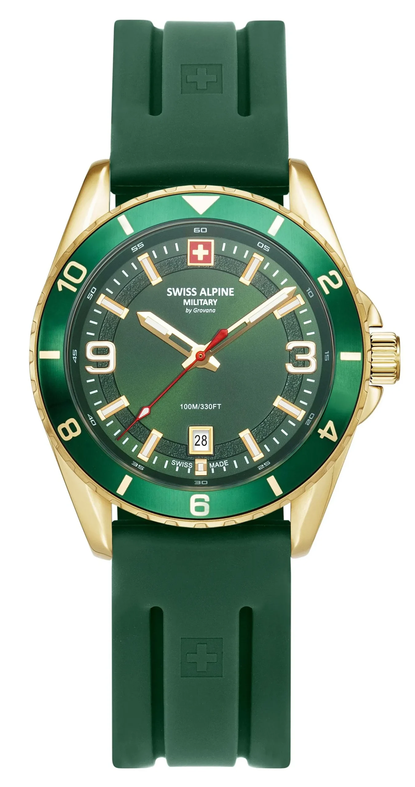 Swiss Alpine Military Herrenuhr für Herren, Modell Sierra, gold-grün, Artikelnummer 7034.1814