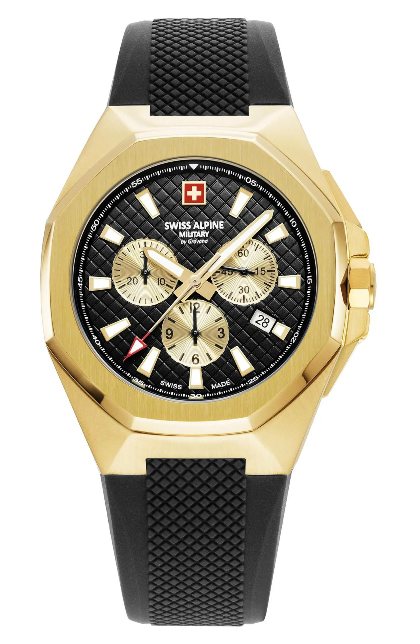 Swiss Alpine Military Herren Schweizer Armbanduhr 42 mm Armband Silikon schwarz 7005.9817