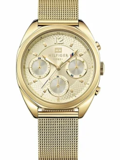Tommy Hilfiger Damenuhr Chronograph Goldfarben Edelstahl Milanaise-Band TH 1781488 UHR AIR