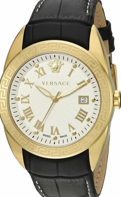 Versace Acron Herrenuhr Schwarz Leder Gold Stahl 42mm V-Sport II VFE130015