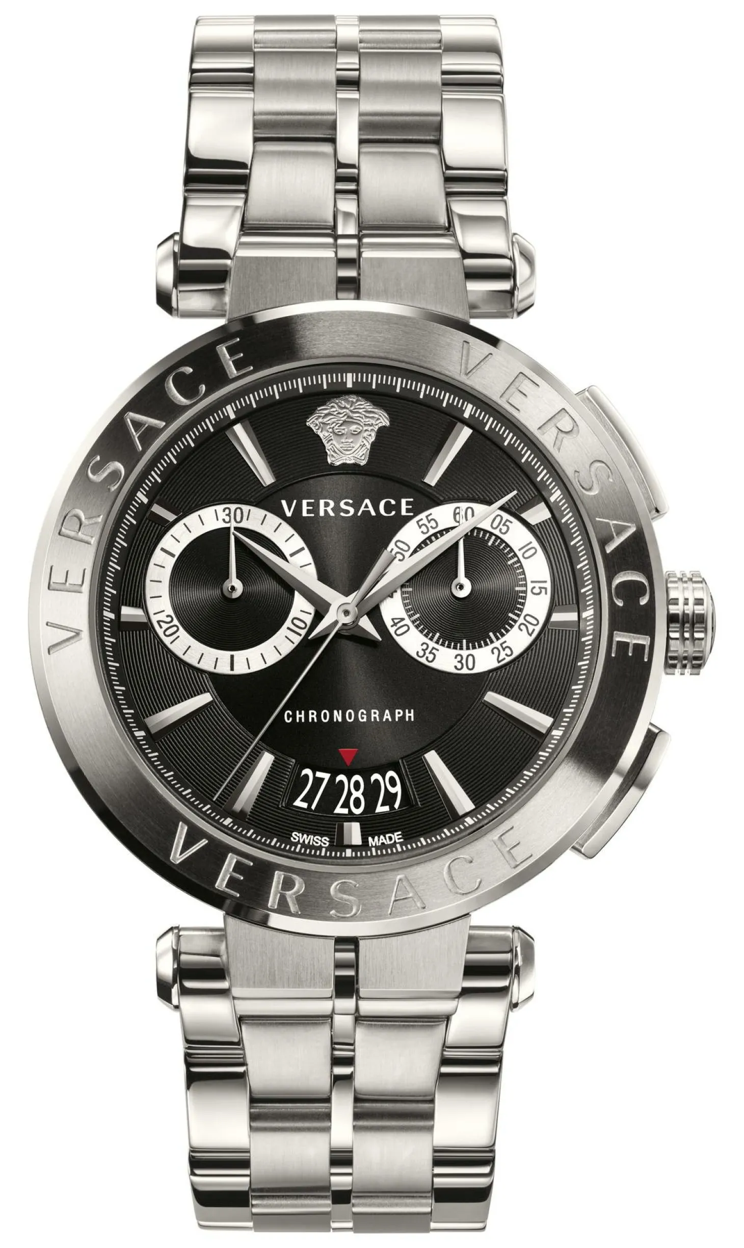 Versace Aion Chronograph Herrenuhr Silber Stahl Schwarzes Zifferblatt 45mm VE1D015 20