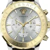 Versace Chrono Signature Herrenuhr Braunes Leder Silber Gold 44mm VEV600219