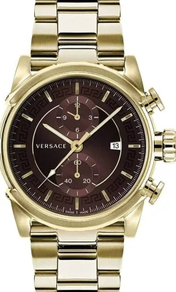 Versace Chrono Urban Herrenuhr Gold Edelstahl Braun Zifferblatt 44mm VEV400619