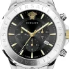 Versace Chronograph Signature Herrenuhr Silber Stahl Schwarz Zifferblatt 44mm VVEV6015 23