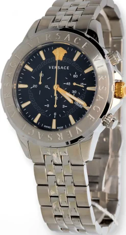 Versace Chronograph Signature Herrenuhr Silber Stahl Schwarz Zifferblatt 44mm VVEV6015 23