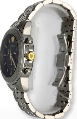 Versace Chronograph Signature Herrenuhr Silber Stahl Schwarz Zifferblatt 44mm VVEV6015 23
