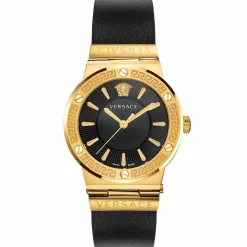 Versace Damen Armbanduhr GRECA LOGO schwarz, gold 38 mm VEVH00320