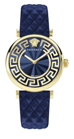 Versace Damen Armbanduhr LADY Lederarmband blau 35mm VE1CA0223