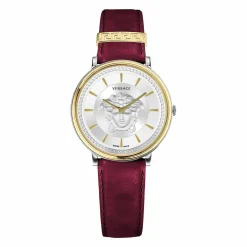 Versace Damen Armbanduhr V CIRCLE Medusa bordeaux, gold 38 mm VE8101819