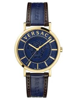 Versace Damen Armbanduhr V-Essential 40 mm Medusa mit Gravur auf dem Zifferblatt Armband Leder VEJ400321