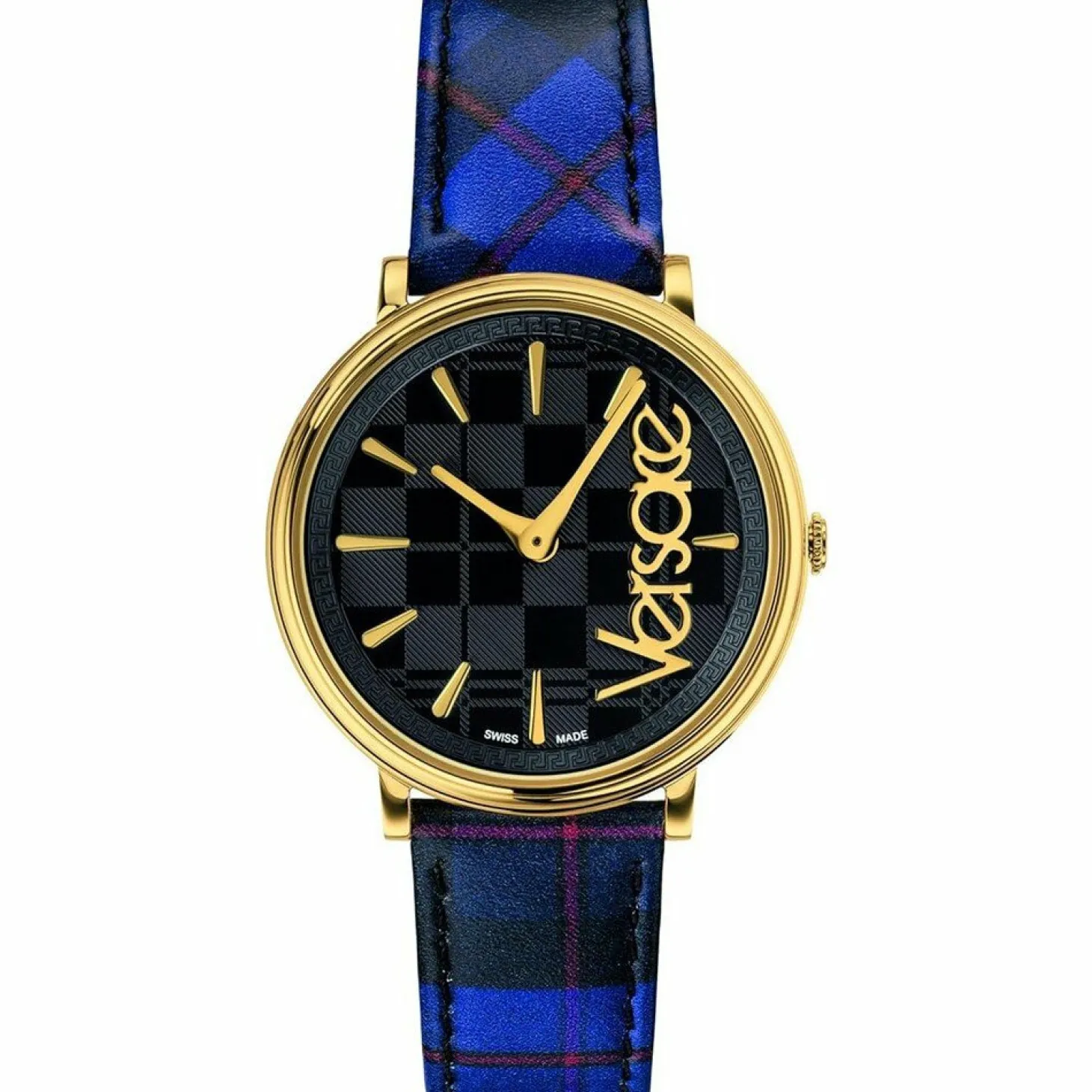 Versace Damen Armbanduhr V-CIRCLE The Clans blau, gold 38 mm VE8100218