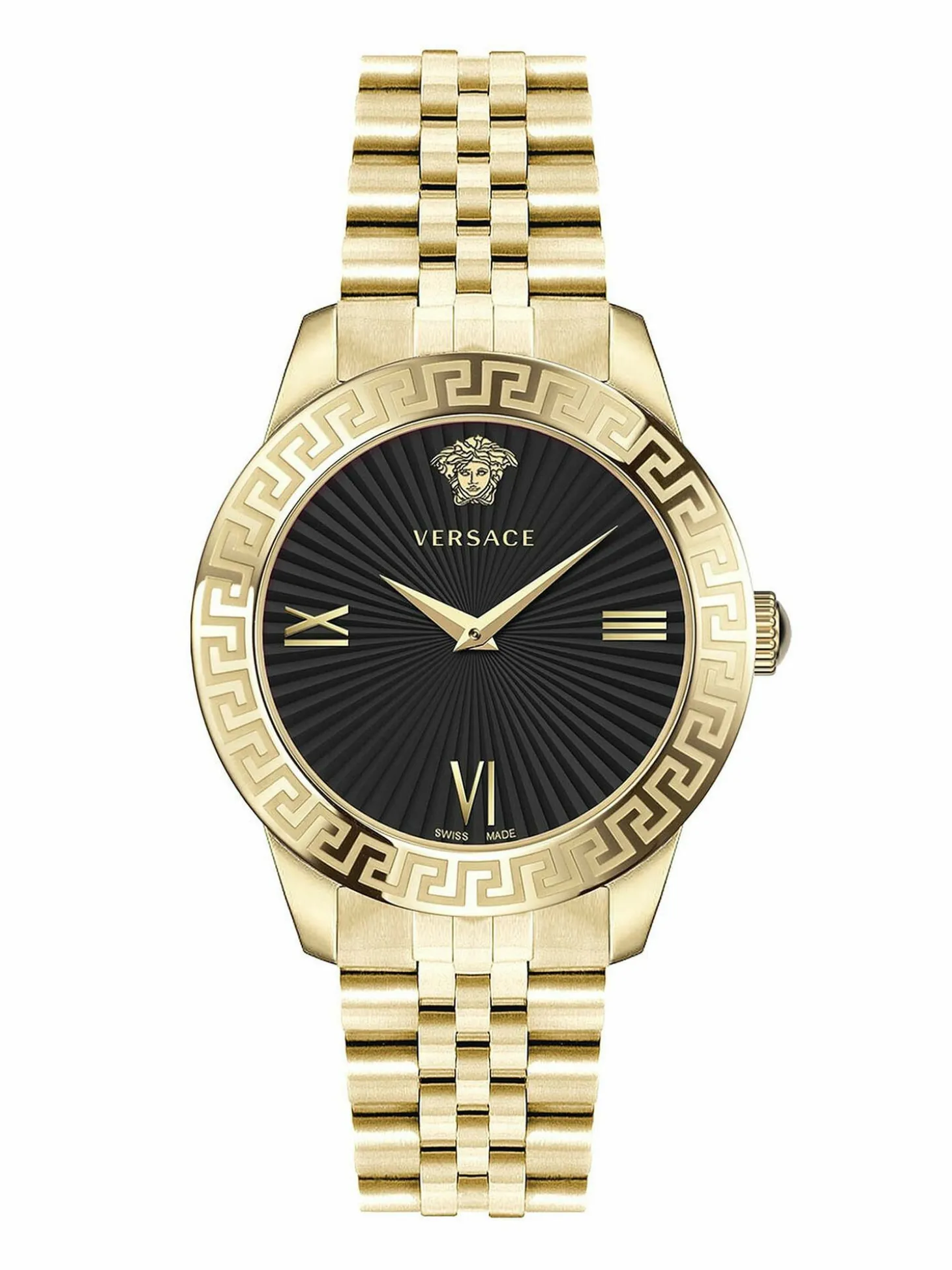 Versace Damen Armbanduhr Greca Signature 38 mm Greca-Signatur auf dem Gehäuse Armband Edelstahl VEVC01121