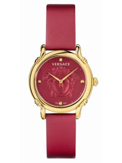 Versace Damen Armbanduhr Safety Pin 40 mm Versace-Prägung auf dem Zifferblatt Armband Leder VEPN00220