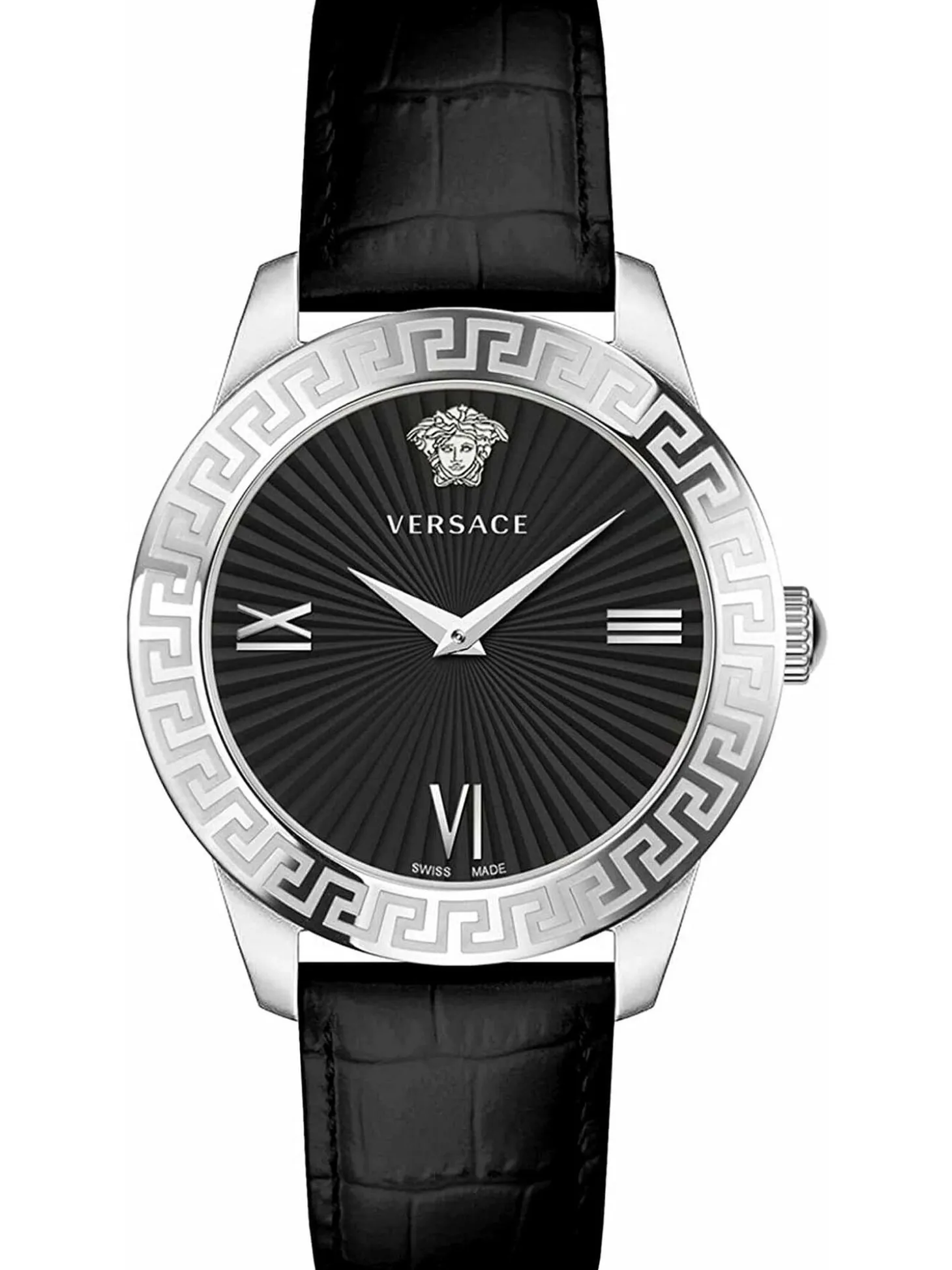 Versace Damen Armbanduhr Greca Signature 38 mm Greca-Signatur auf dem Gehäuse Armband Leder VEVC00821