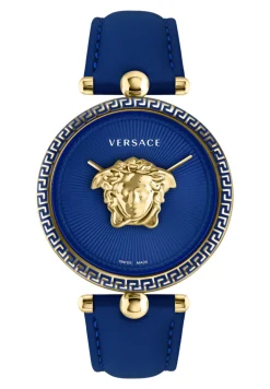 Versace Damen Armbanduhr PALAZZO 39 mm Leder Armband blau VECO021 22