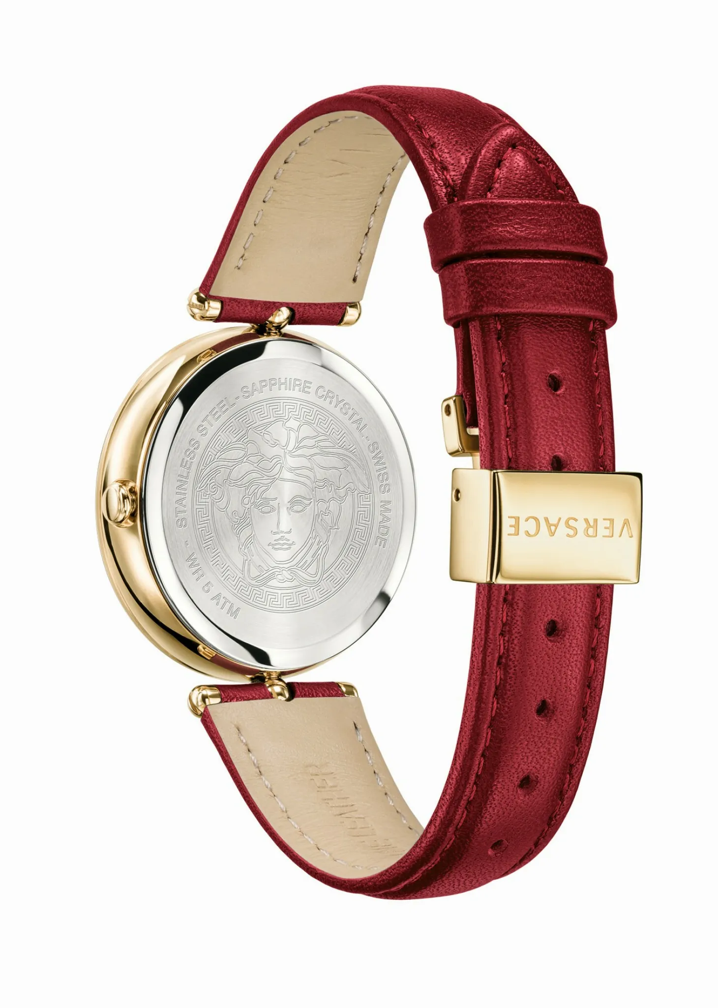 Versace Damenuhr Palazzo Empire Rot Leder Gold Stahlgehäuse 34mm VECQ00418