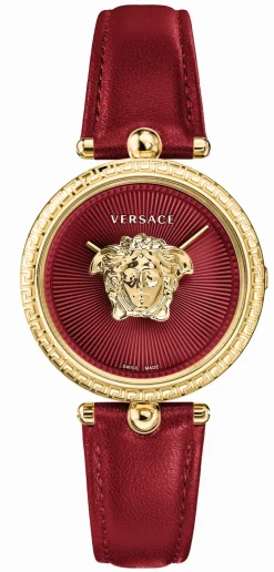 Versace Damenuhr Palazzo Empire Rot Leder Gold Stahlgehäuse 34mm VECQ00418