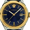Versace Glaze Herrenuhr Blaues Leder Gold Stahlgehäuse 43mm VERA00218